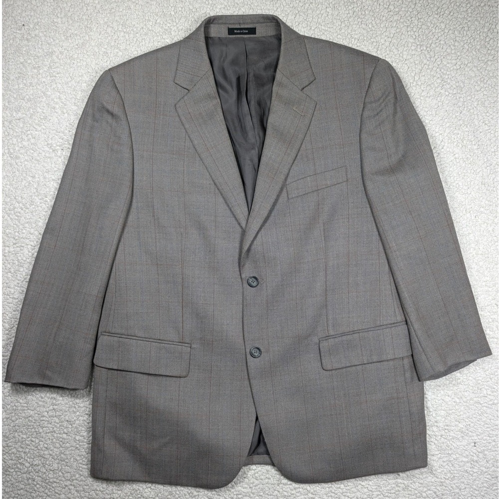 Joseph & Feiss Mens Blazer 42 Short 100% Wool Grey Herringbone Windowpane 42S
